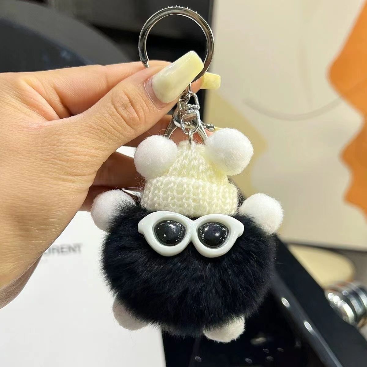 Cute Plush Rex Rabbit Small Coal Ball Key Chain Simple Girl Doll Pendant Schoolbag Pendant_voghion.com
