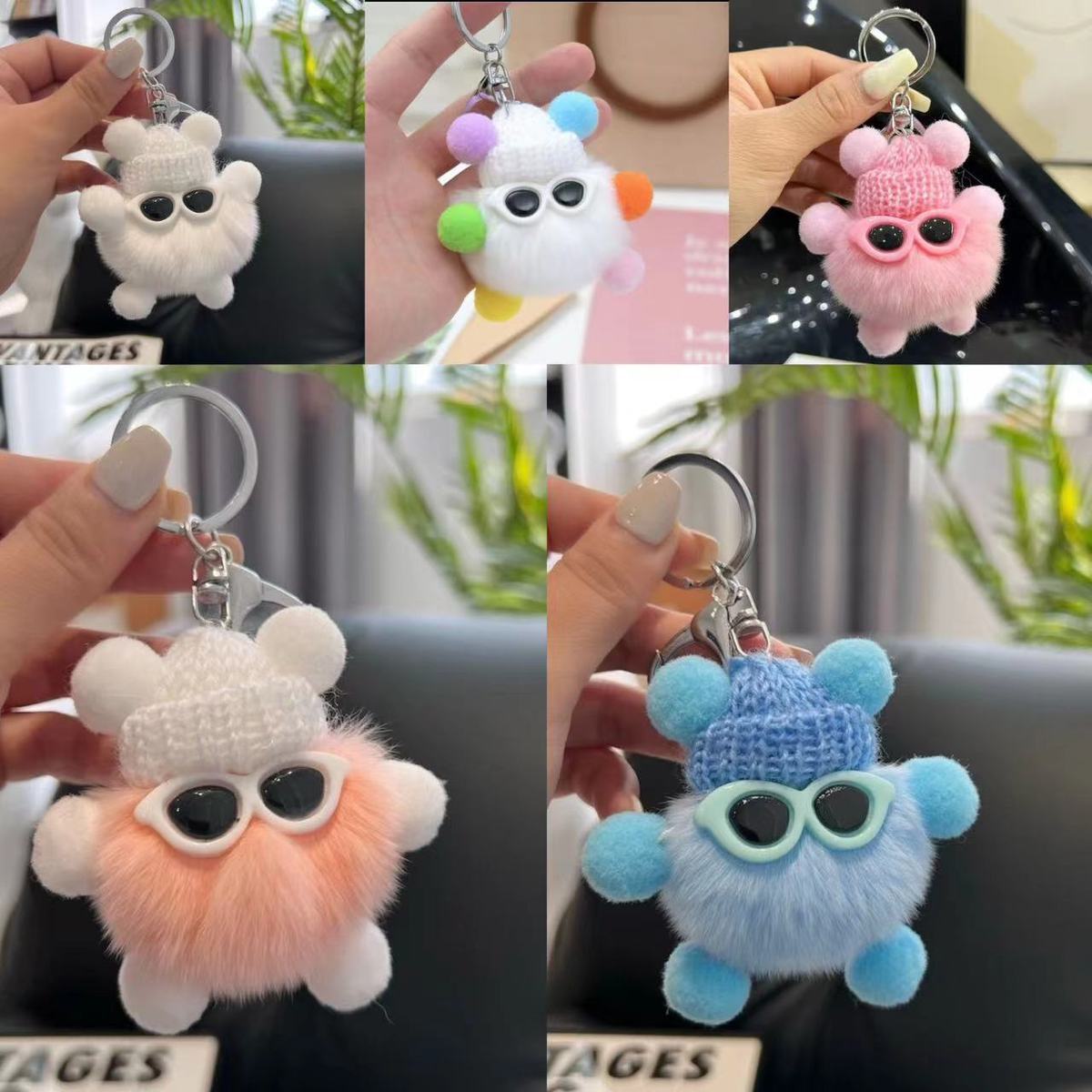 Cute Plush Rex Rabbit Small Coal Ball Key Chain Simple Girl Doll Pendant Schoolbag Pendant_voghion.com
