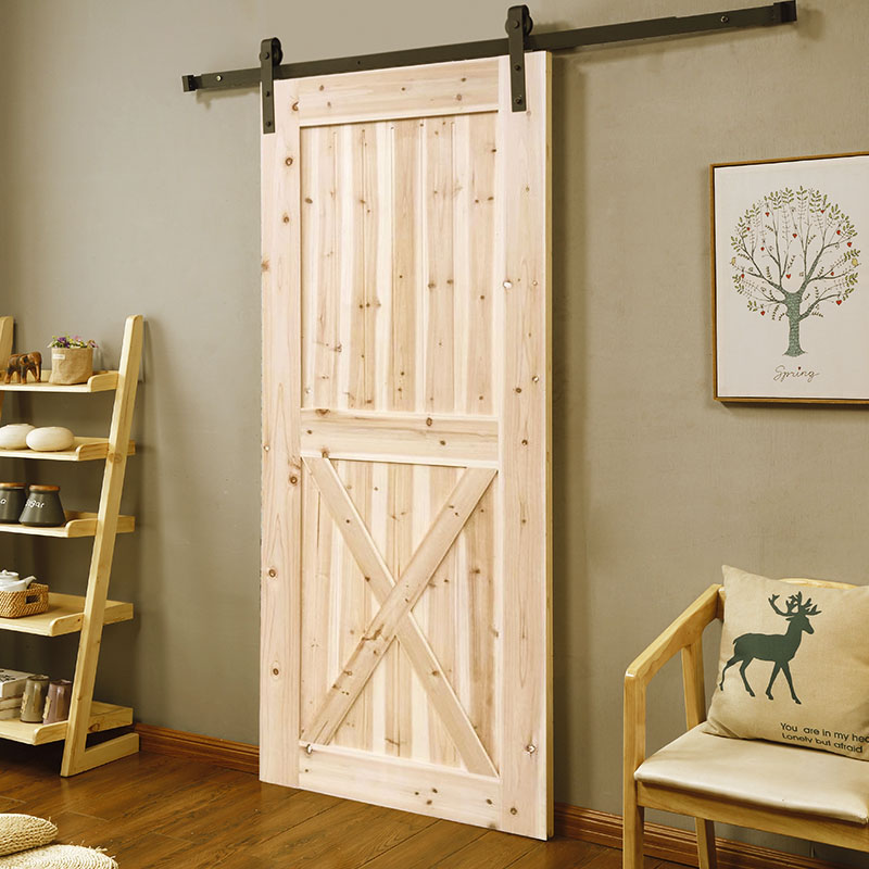 Custom solid wood glass American style barn door double opening sliding door hanging rail barn door bathroom kitchen sliding interior door