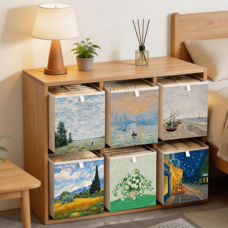 Van Gogh Style Storage Box, Kalek Grid Cabinet Storage Basket, Organizing Box, Fabric Cabinet, Foldable Clothing Storage