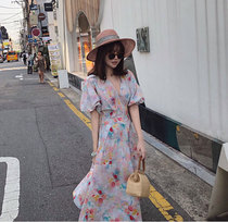 2021 summer dress new retro clavicle dress super fairy forest department bellflower dress spring and autumn womens summer