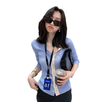 2024 spring and summer new womens knitted tops lazy style versatile v-neck small fragrant cardigan sweater small coat