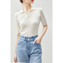 2022 Summer new womens dress minimalist Polo collar blouses ice silk knit sweaters 100 hitch short sleeve T-shirt tide