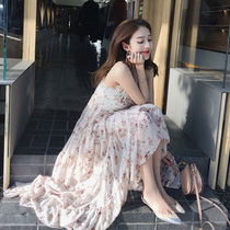 2021 summer dress new forest department ankle dress fairy woman gentle cold floral suspender retro dress