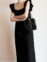 2022 Summer clothes new French style retro square collar little black dress with gentle wind and slim temperament no sleeveless dress