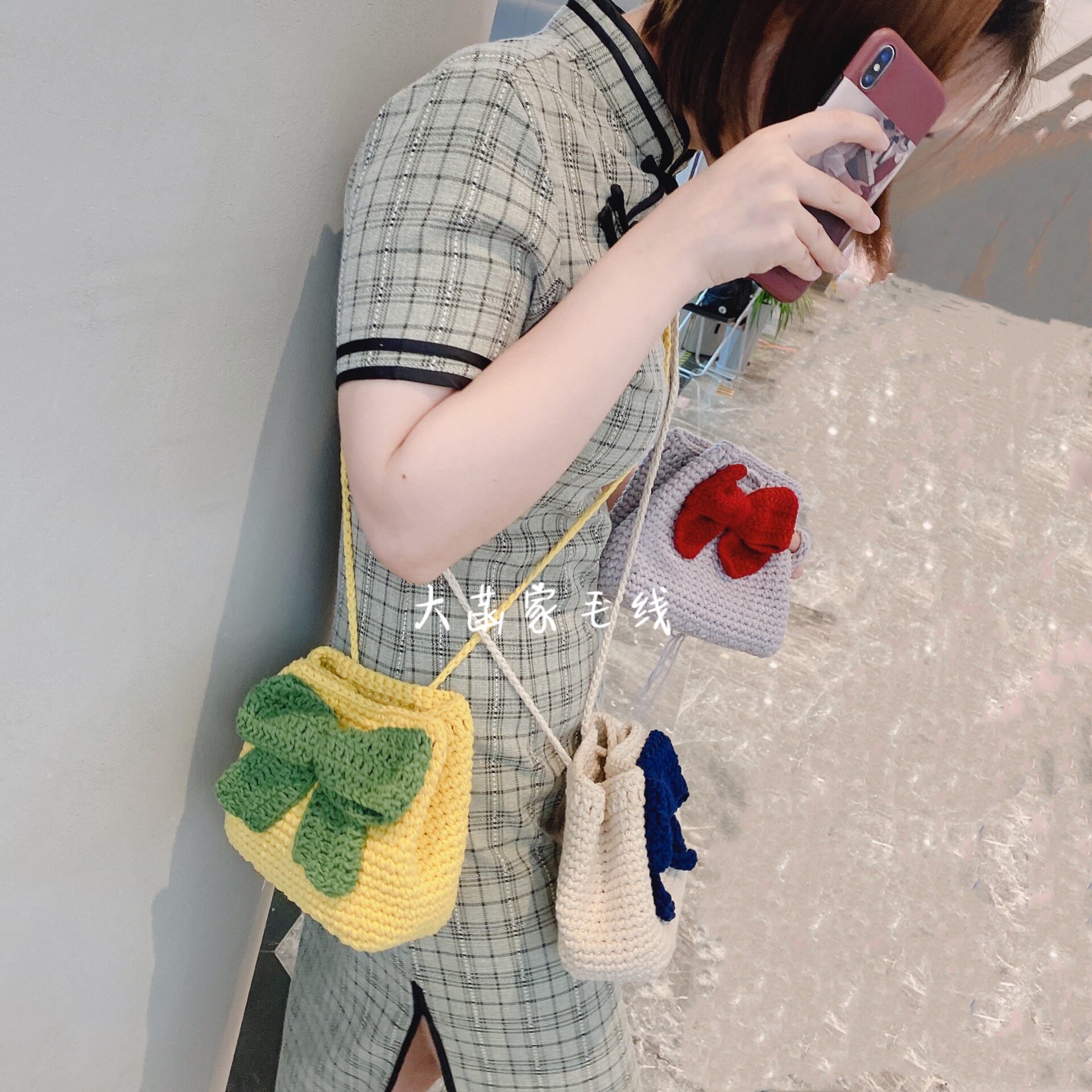 Dahanjia crochet milk cotton wool handmade bag Butterfly end pocket DIY material bag for girlfriends