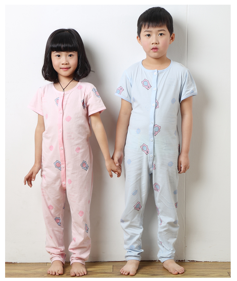 Trẻ em jumpsuit cotton 2-5 tuổi cậu bé ngắn tay bé một mảnh đồ ngủ mỏng phần cậu bé mùa hè trẻ em quần áo