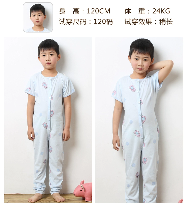 Trẻ em jumpsuit cotton 2-5 tuổi cậu bé ngắn tay bé một mảnh đồ ngủ mỏng phần cậu bé mùa hè trẻ em quần áo