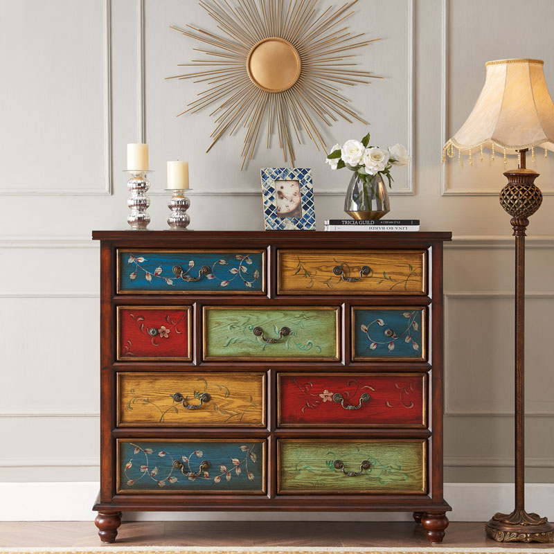 American Country Ninth Bucket Cabinet of Solid Wood Retro Porch Cabinet Bedroom Cabinet Passage Cabinet drawer drawer