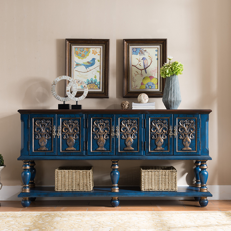 Mediterranean Genguan Bench Long Square American Retro Long Table Living-room Decorated Door Hall Side Cabinet Home Oetype Entrance