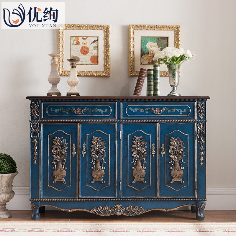 European footwear cabinet retro solid wood luxury furniture American large capacity locker decoration foyer contains the masonry cabinet