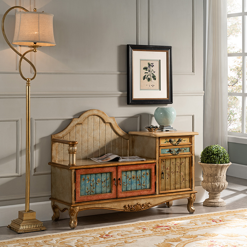 American countryside retro shoe changing stool for old home Entrance Door Shoe Cabinet Wear and stool Contained Storage Sofa stool