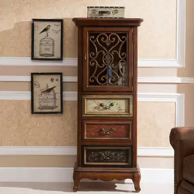 American TV cabinet side cabinet living room retro high cabinet painted whole wine cabinet storage multi-functional decorative bucket cabinet