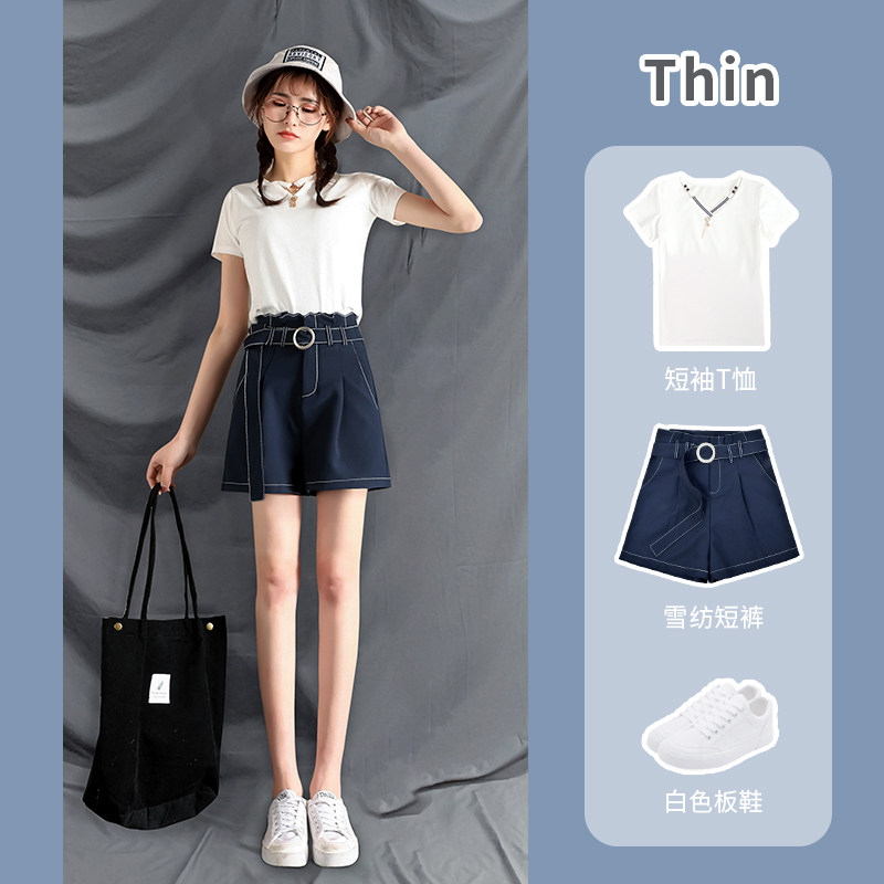 Suit shorts women's summer 2022 new loose high-waisted chiffon wide-leg skirt pants casual flower bud a word five-point thin