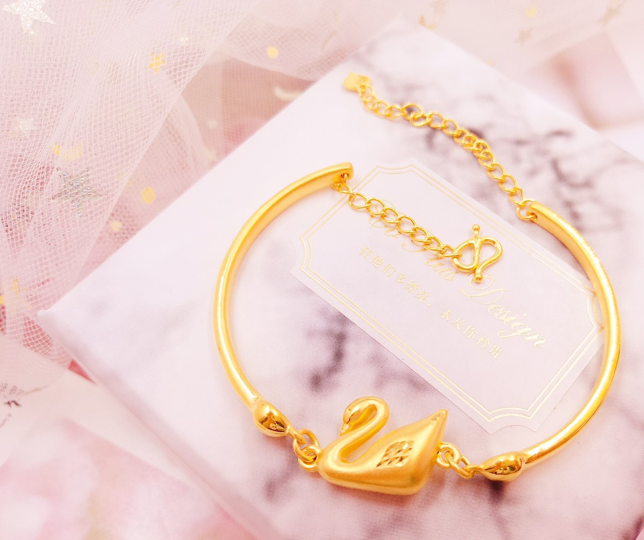 Foot Gold 999 Pure Gold Fashion Swan Gold Handmade Half Bracelet Transit Pearl 3d Hard Gold Female Jewellery New