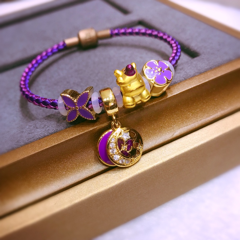 Foot Gold 999 Unicorn Bracelet Gold New Transshipment Pearl Pure Gold Handmade Woman 3d Hard gold Baking Lacquer Strings