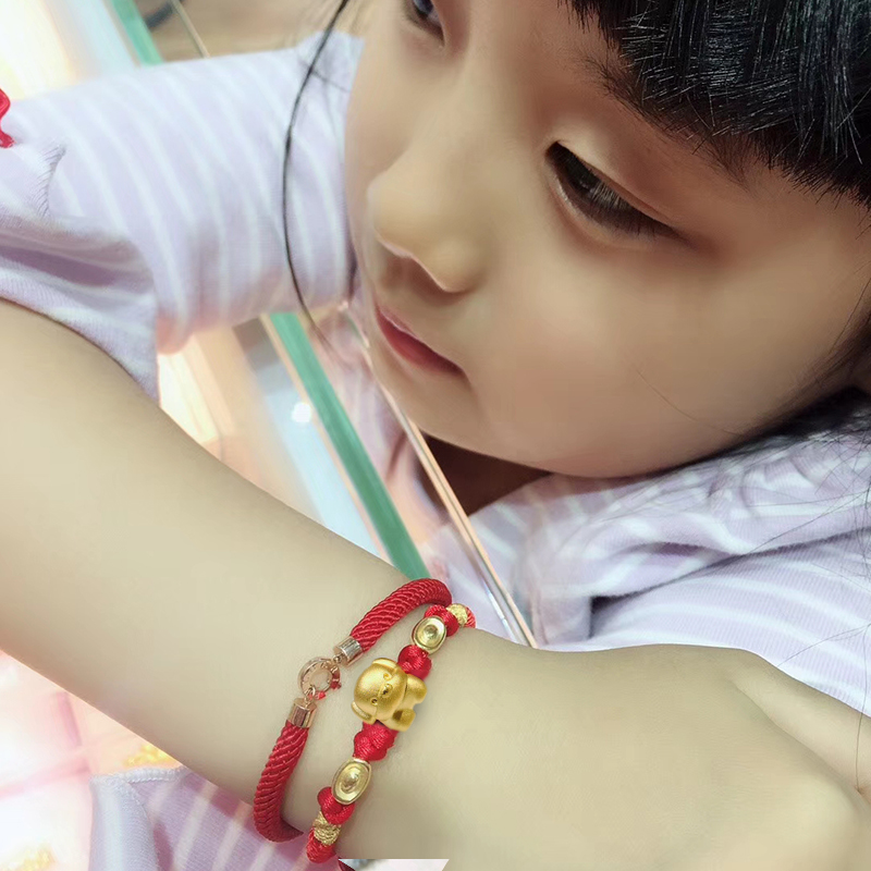 Gold 999 - life anniversary Shaw Golden Dog Transfer Pearl Gold 3D Hard Gold Full Moon Baby Bracelet