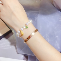 Love honey series full gold 999 pure gold feather pendant 3d hard gold natural freshwater pearl female bracelet bracelet