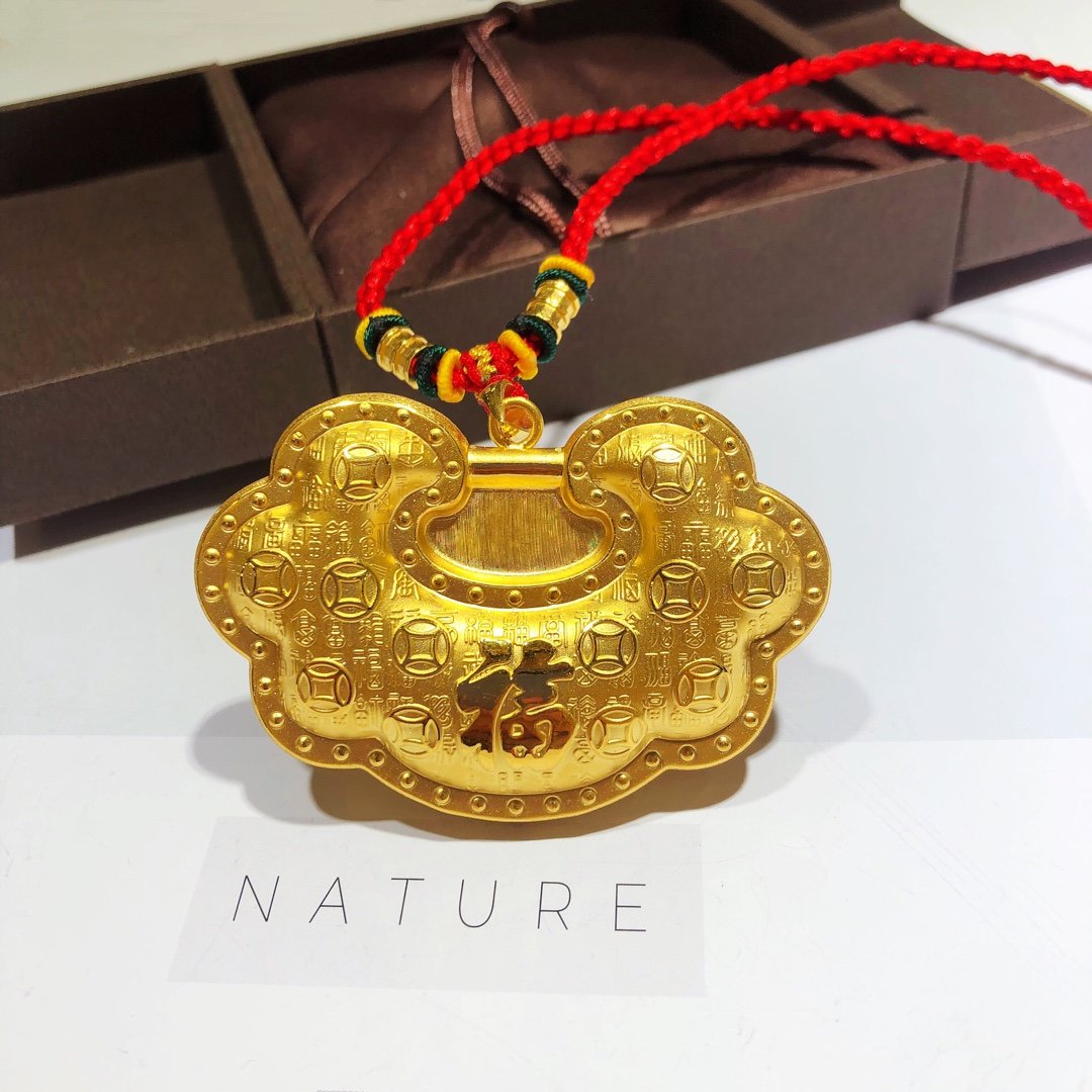 Foot Gold 999 Golden Baby Safe And Long Life Lock Gold Thyme Numismatic Lock Bag Gold Pendant 3d Hard Gold Child Delivery Gift