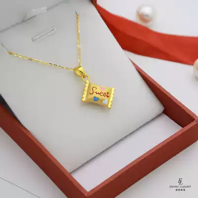 Pure gold 999 candy gold pendant mini 3d hard gold new clavicle fine necklace pure gold women's jewelry