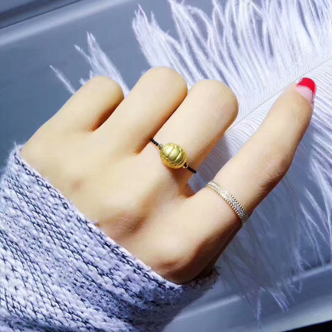 Foot gold 999 gold small gold bead ring gold bean transfer bead single 3d hard gold turtle shell hand Li female loose bead diy