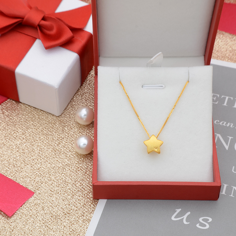 Foot Gold 999 Gold Pentagon Pendant 3d Hard Gold Stars Lady Pure Gold Loving Necklace New Small