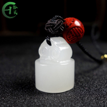 And Tanyu goat fat white jade seal pendant pendant male and female natural jade old pit material round-shaped jade pendant pendant with lettering