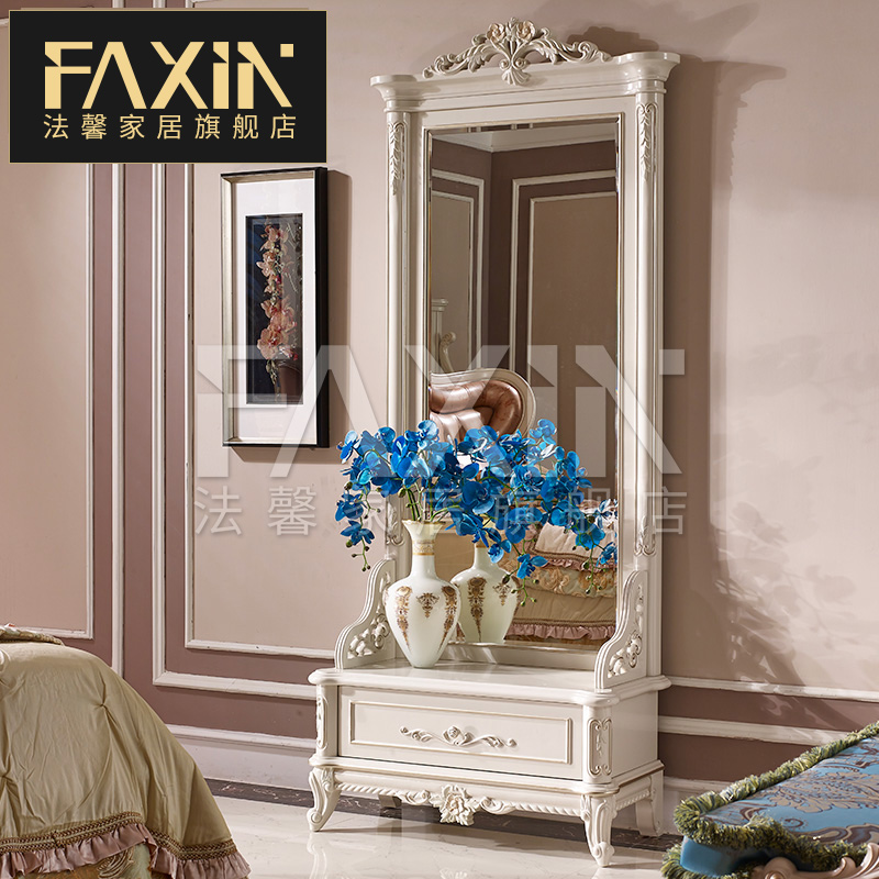 Italian European-style solid wood full-length mirror large-sized villa bedroom floor-to-ceiling mirror French luxury full-length mirror