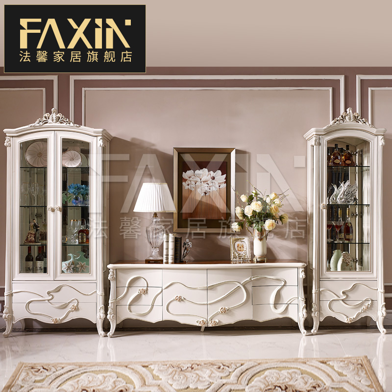 Italian French court solid wood TV cabinet Daping number European glass wine cabinet combination villa living room storage cabinet