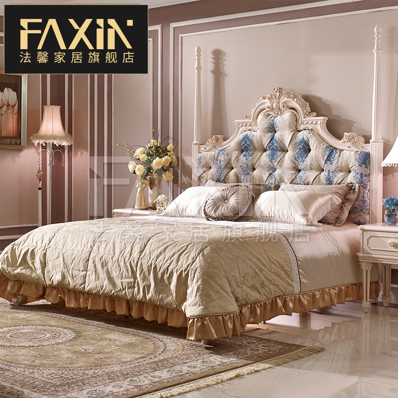 Italian European-style extravagant cloth art bed French style palace solid wood sculpture flower princess bed big family type villa bedroom wedding bed