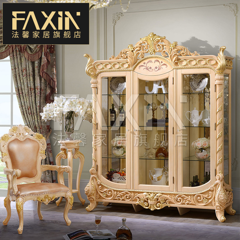 Italian European palace solid wood wine cabinet large villa glass wine cabinet French luxury locker