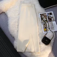 Трикотажная осенняя длинная сумка, длинная юбка, длина миди, А-силуэт, высокая талия, коллекция 2023, с акцентом на бедрах