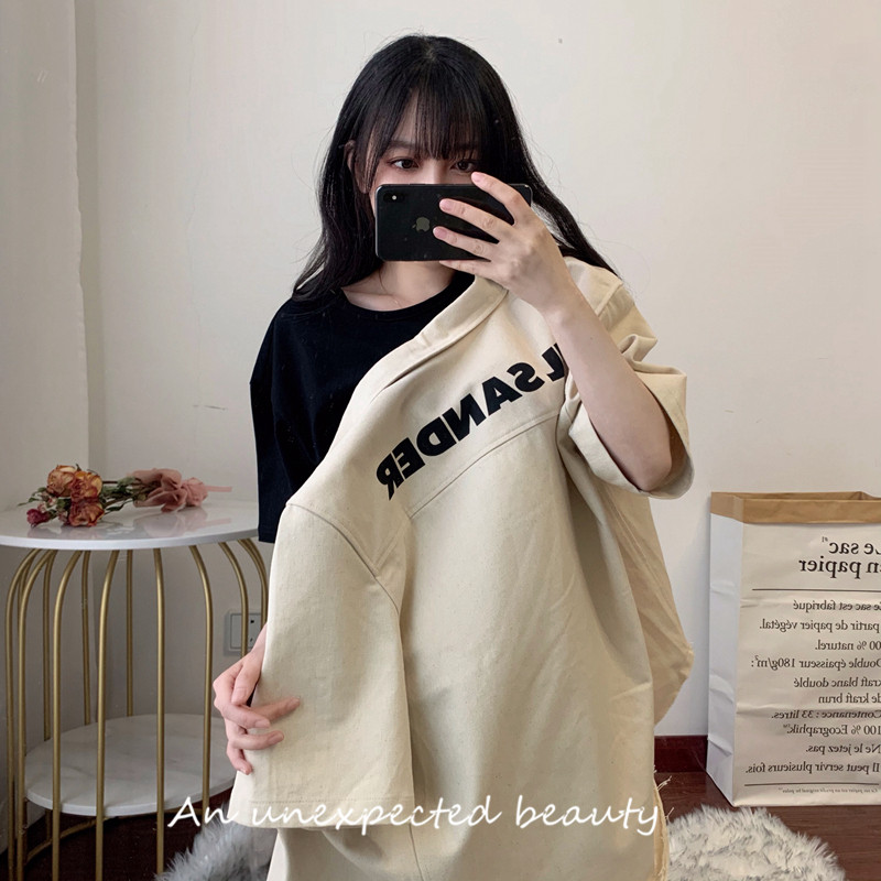 Jil shirt behind the big letters simple LOGO canvas short-sleeved t-shirt jacket shirt women