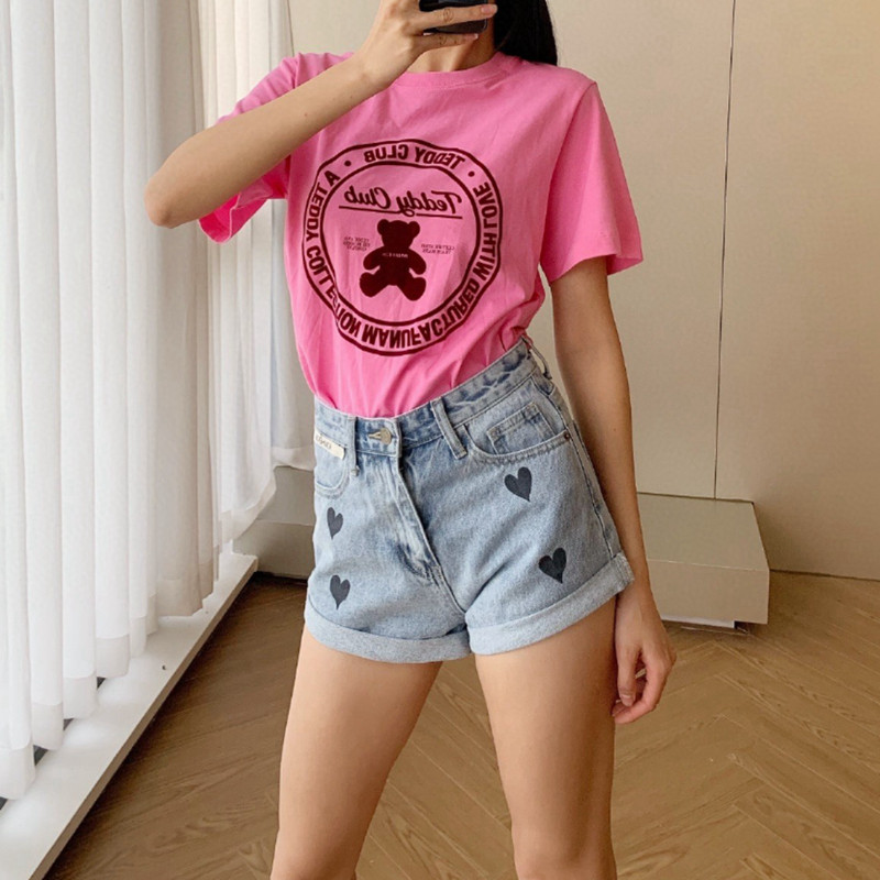 kimhekim love denim shorts with old labels look thin and all-match spring and summer women's high waist hot pants tide - Taobao