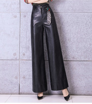 2021 autumn and winter Korean version of new large leather leather pants women high waist plus velvet wide leg pants slim loose straight pants