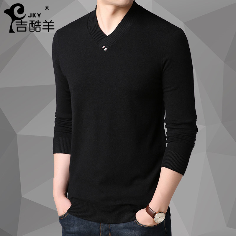 Middle-aged men's V-neck sweater winter new thick loose sweater warm middle collar sweater dad outfit tide