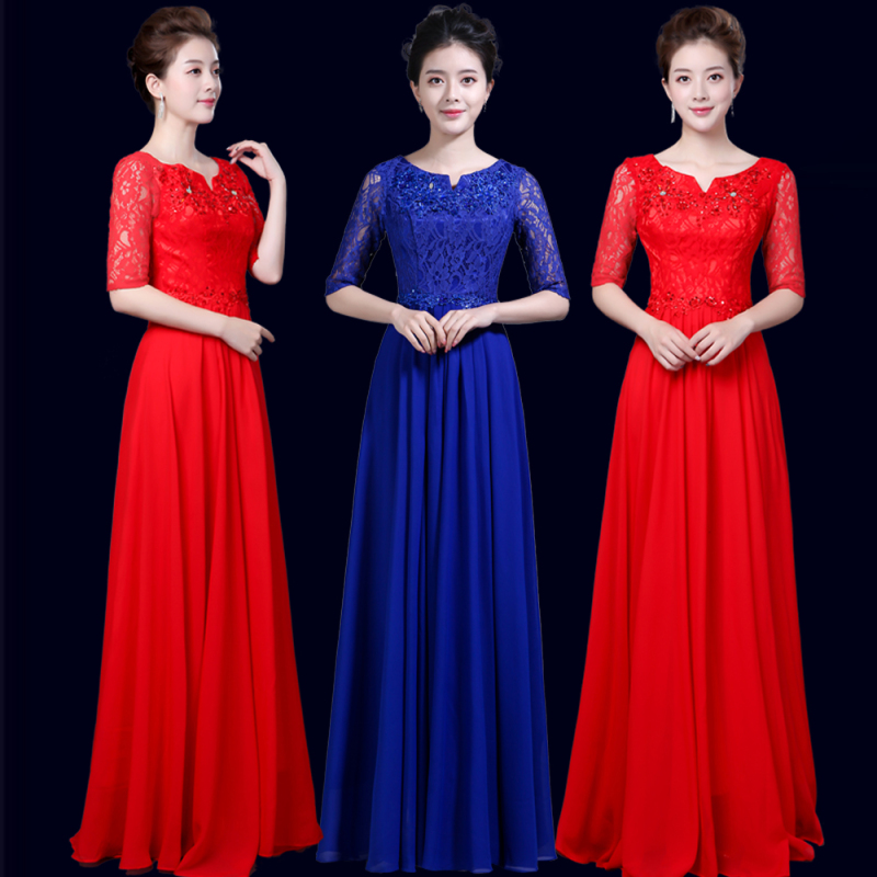 Chorus Performance Clothing Women's Long Dress New Style Middle-Aged and Elderly Choir Adult Stage Clothing Host Dress Modern Chorus Performance Clothing Women's Long Dress New Style Middle-Aged and Elderly Choir Adult Stage Clothing Host Dress Modern