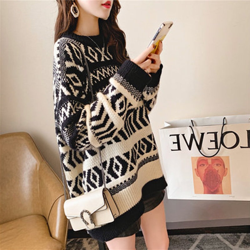 Lazy Wind Day Ensemble Loose Sweater Women Autumn Winter Outwear Long Sleeves 100 Hitch Long Version Sleeve Head Thickened Knit Undershirt