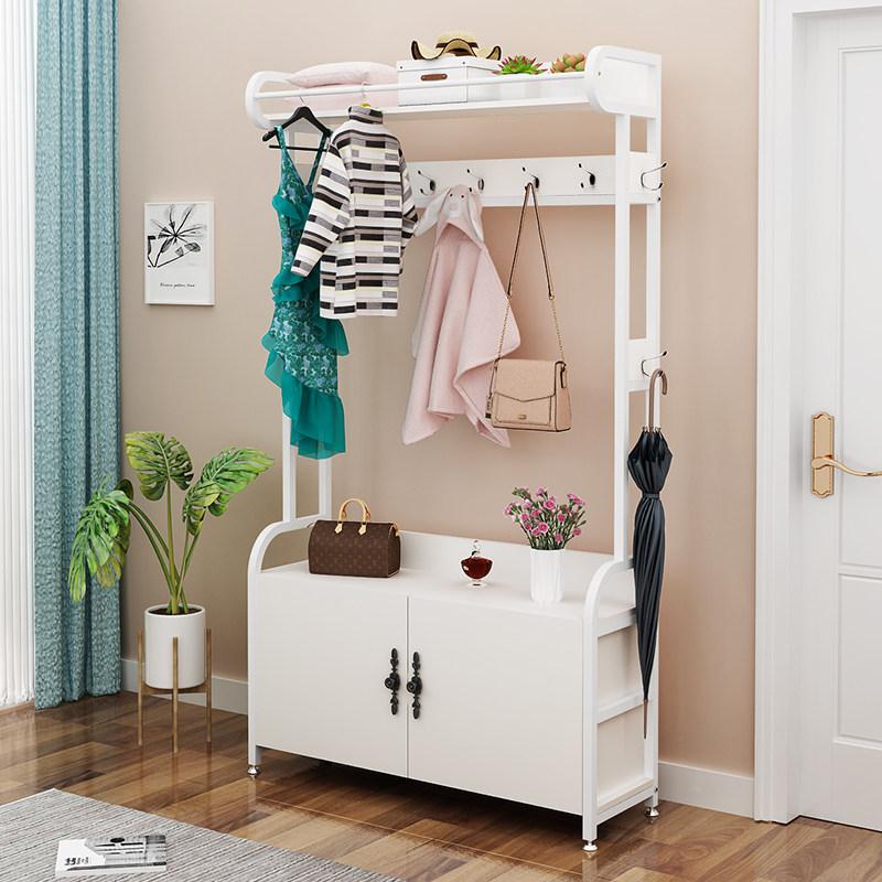 Clothes rack floor solid wood bedroom entrance door hanger shoe rack integrated living room simple modern household shoe cabinet assembly