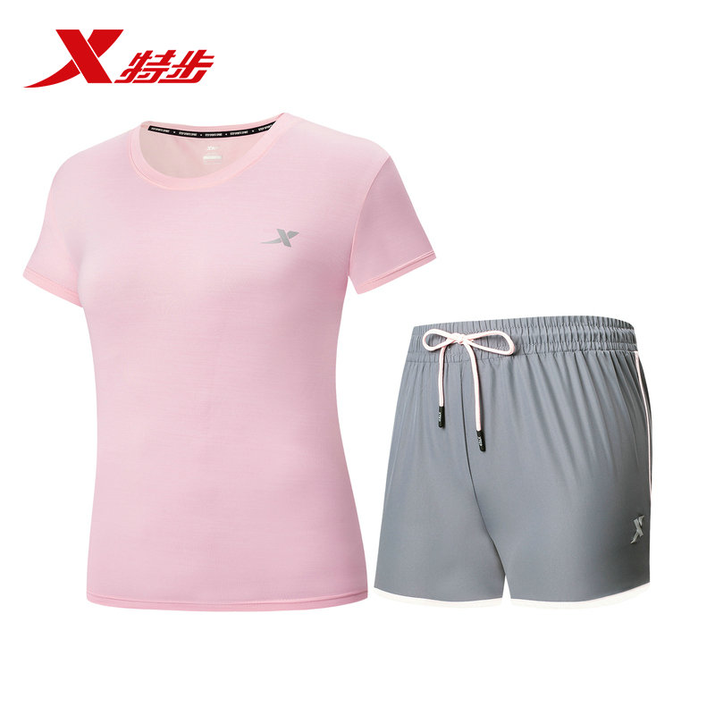 Bộ đồ thể thao Xtep nữ hai mảnh thoáng khí mùa hè co giãn thể dục 2019 quần short mới tay ngắn chạy bộ - Thể thao sau bộ thể thao đẹp