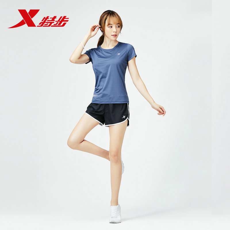 Bộ đồ thể thao Xtep nữ hai mảnh thoáng khí mùa hè co giãn thể dục 2019 quần short mới tay ngắn chạy bộ - Thể thao sau bộ thể thao đẹp
