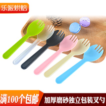 Disposable small spoon fork spoon Transparent plastic dessert sundae ice cream cake spoon fork Fruit fishing fork