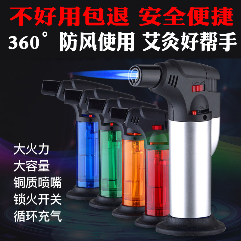 Creative windproof lighter inflatable igniter cigar spray gun moxibustion point incense barbecue welding gun straight into the gas lighter