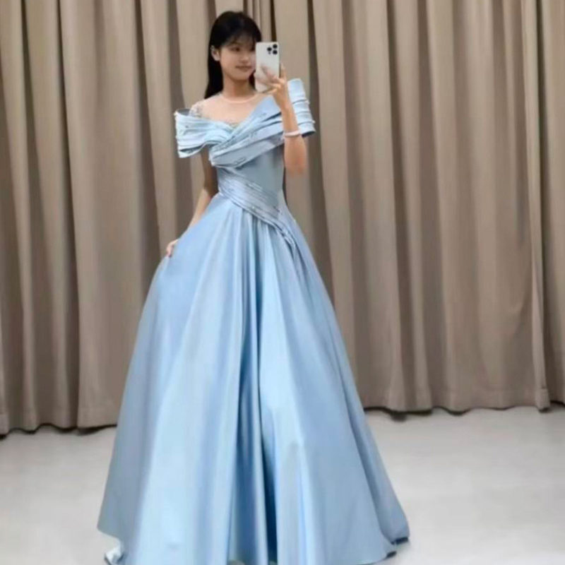 Blue Evening Dress for Graduation, Coming-Of-Age Ceremony, 18-Year-Old Runaway Princess Dress, Host of High-End Art Exam, Vocal Annual Meeting