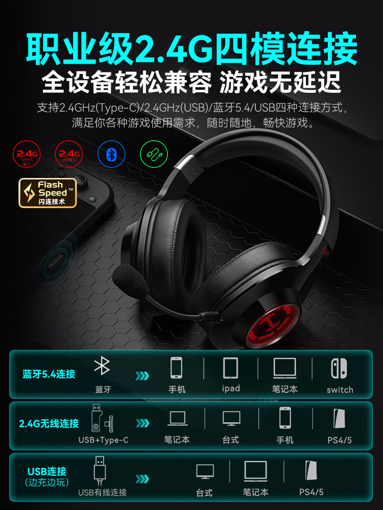 Edifier Delta Action Gaming Headset Over-Ear Bluetooth Computer Mobile Game Fps E-Sports G2 Wireless