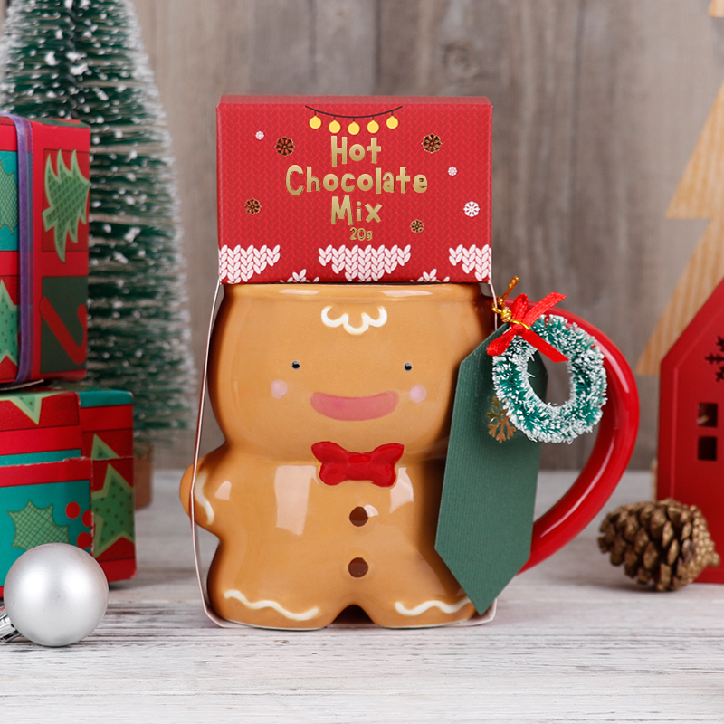 Christmas Gift Souvenir Cup Santa Claus Mug Gingerbread Man Hot Chocolate Powder Set Gift