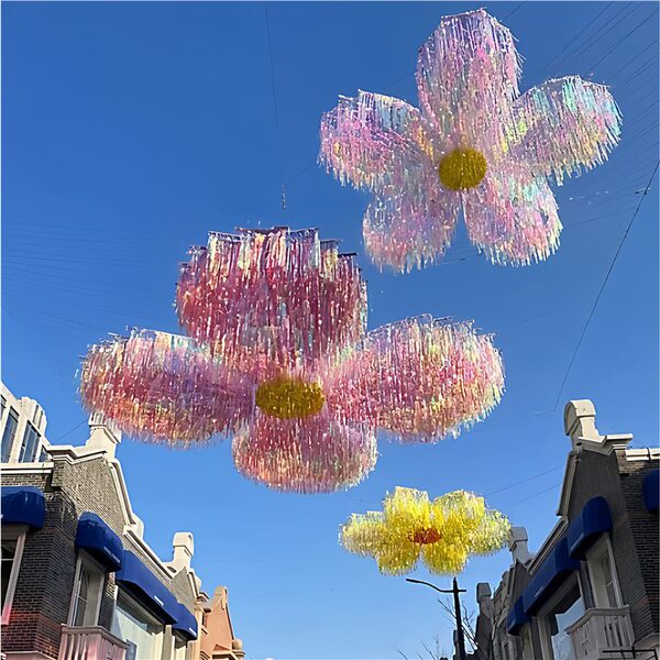 Floral Canopy for Photo Shoots, Laser Rain Curtain, Tassel Ceiling Canopy, Outdoor Mall, Amusement Park Ceiling Decoration