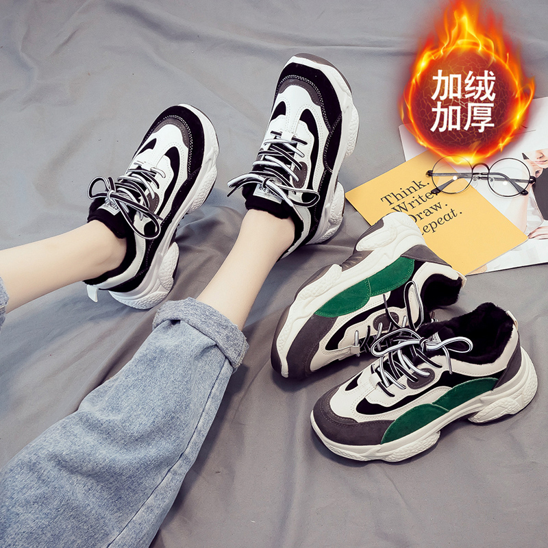 网红老爹鞋女加绒2019冬季百搭学生运动鞋女韩版百搭保暖棉厚底鞋