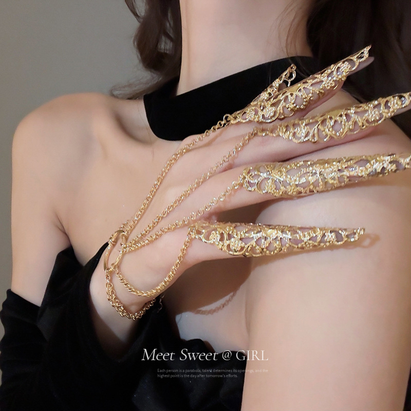 Gold Accessories, Exotic Style, Hollow Armor Set, Nail Bracelet, Hand Back Chain, Finger Jewelry Props, Hand Ornaments for Women
