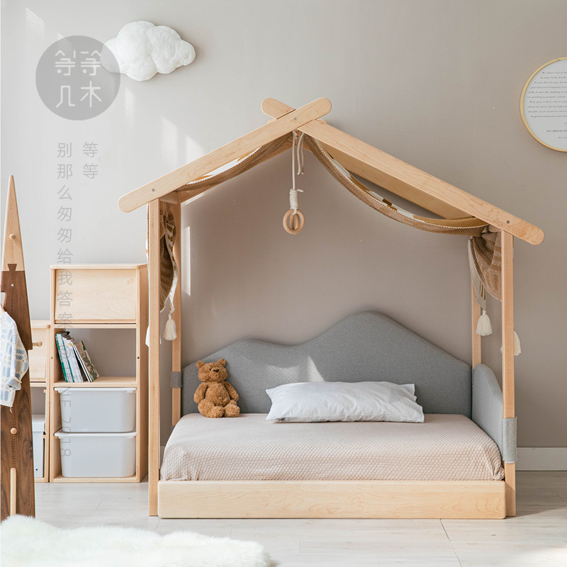 Wait a few wooden ice sticks bed maple wood solid wood children bed eco-friendly telescopic house bed boy girl children's house